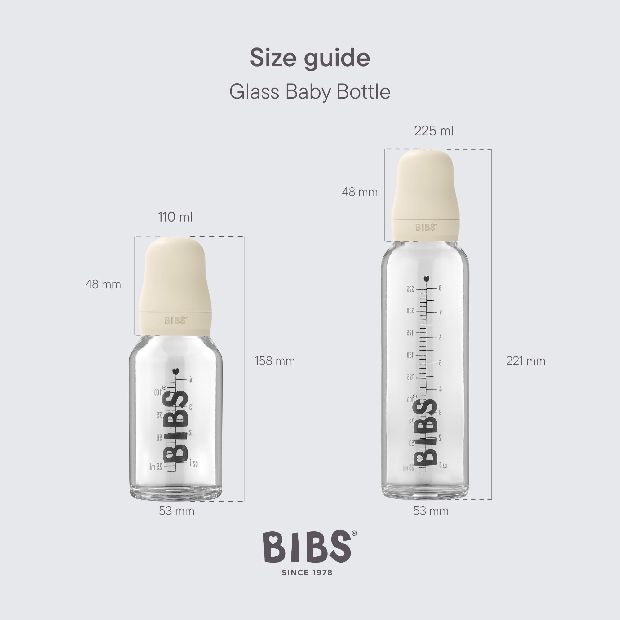 BIBS ivory glass bottle 110ml silicone nipple ready-to-use for feeding