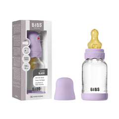 BIBS Boheme glass bottle 4oz side view highlights compact design for on-the-go feeding.