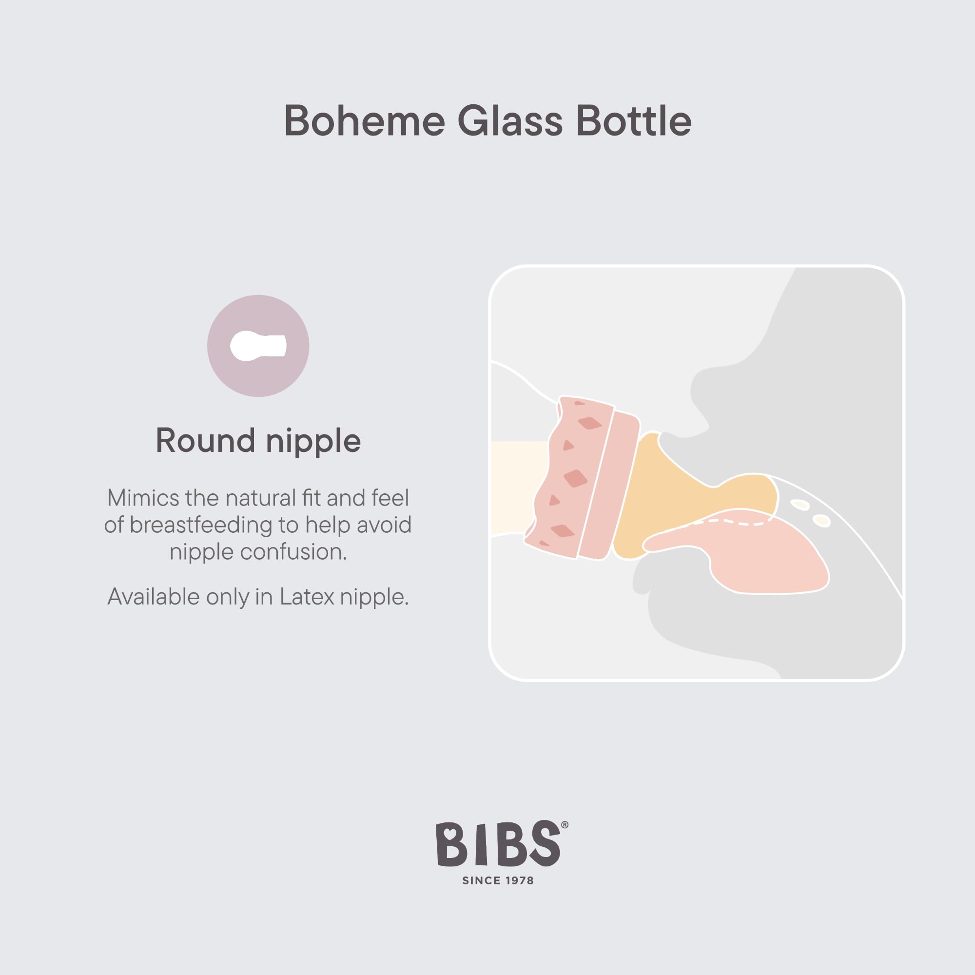BIBS Boheme glass transparency shows durable, heat-tolerant material for warming and storage.