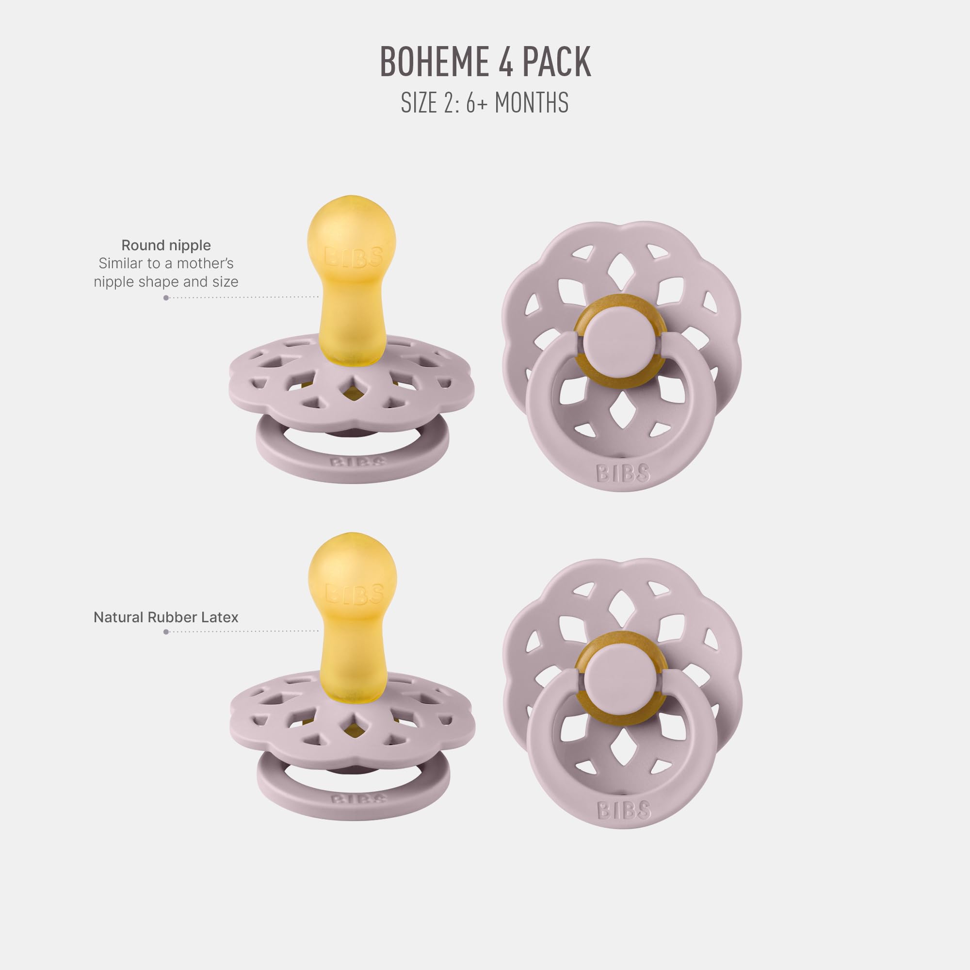 BIBS Boheme latex nipple closeup highlights natural material and soft, comforting sensation