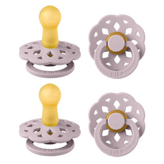 BIBS Boheme 4-pack dusty lilac pacifiers provide soothing comfort for quiet moments