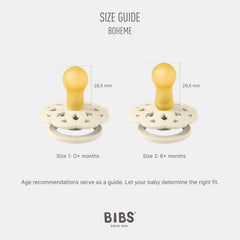 BIBS Boheme size 2 fits 6-18 months for age-appropriate comfort.