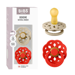 BIBS Boheme pacifier Vanilla pack shot shows two-pack packaging and colors.
