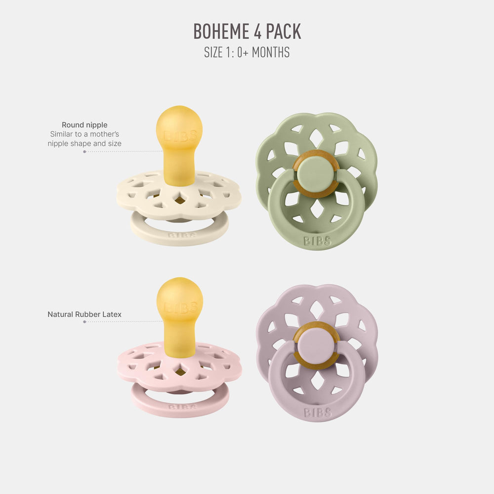 BIBS Boheme round nipple close-up shows soft latex texture for baby comfort.