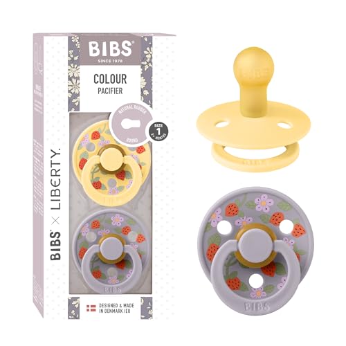 BIBS Colour Liberty soother pack shot showing 2 pacifiers in Strawberries and Cream color for easy self-soothing.