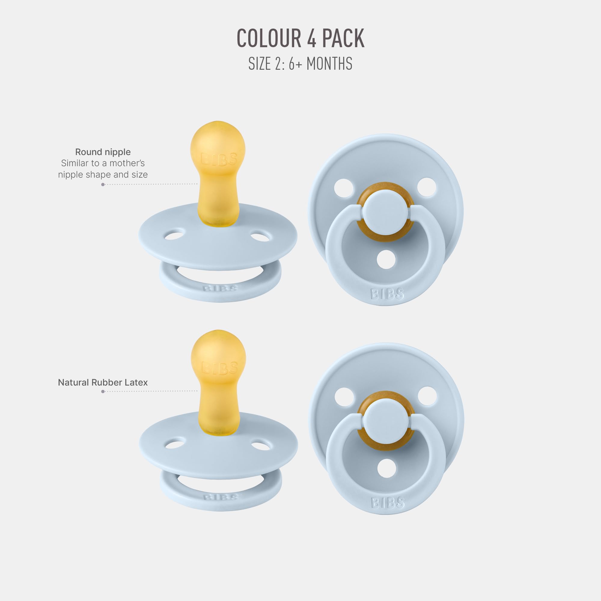 BIBS Colour Pacifier 4-Pack packaging close-up to help parents choose confidently.