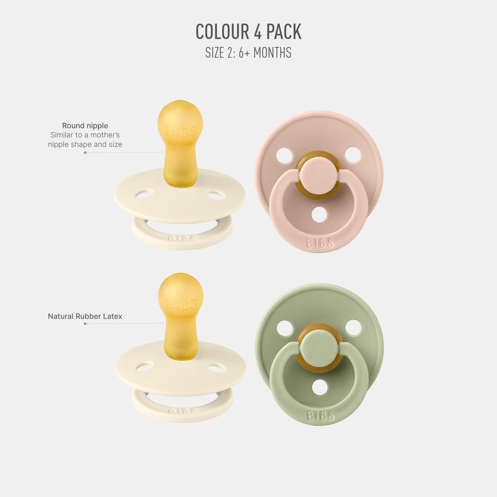 BIBS Colour Soother round nipple ivory closeup demonstrates gentle design for natural sucking comfort.