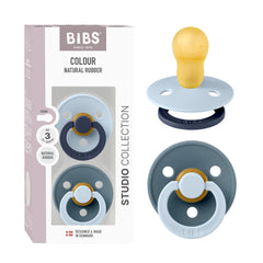 BIBS Colour Studio pacifier pack front view, BPA-free soothing aid