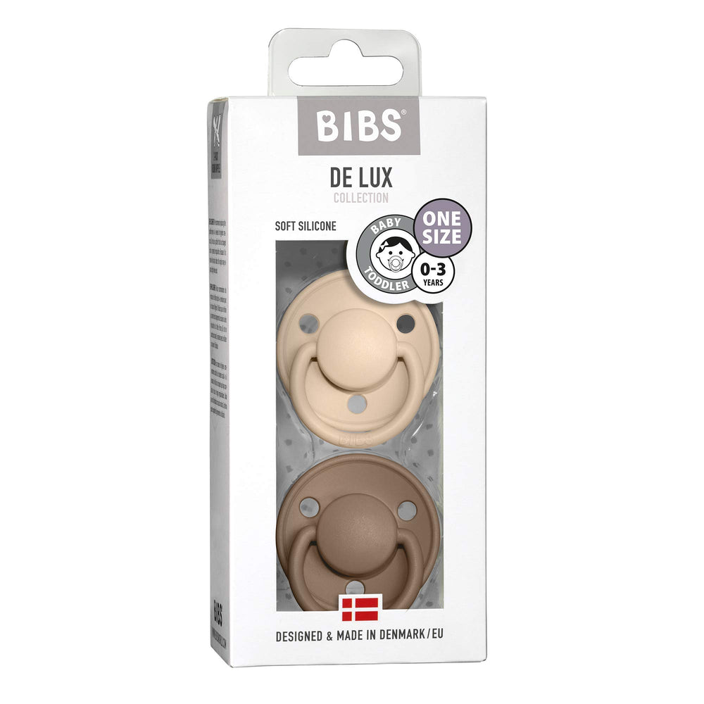 BIBS De Lux duo set packaging, premium craftsmanship on display.