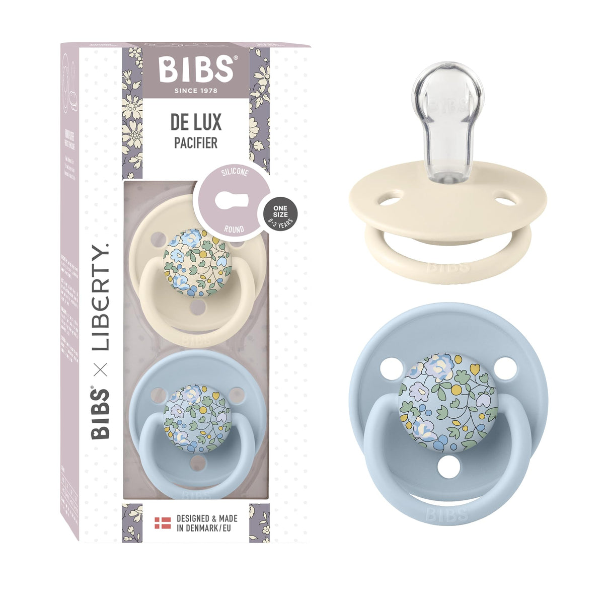 BIBS De Lux Liberty two-pack front view for easy-clean everyday use