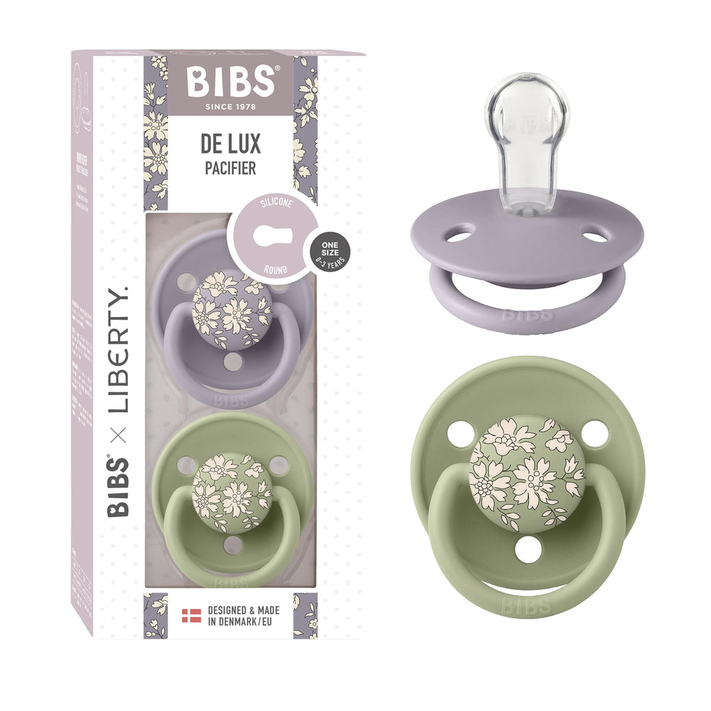 BIBS De Lux Liberty Capel Sage pack shot highlighting the two-pack soothing option