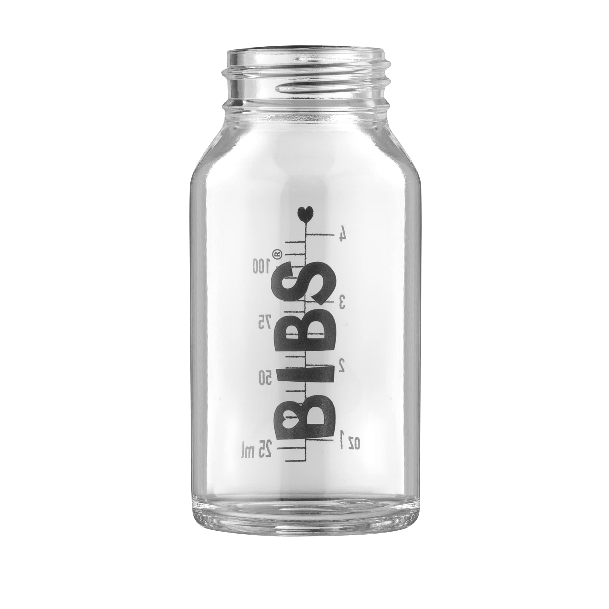 BIBS glass bottle 110ml front view for compact feeding on the go
