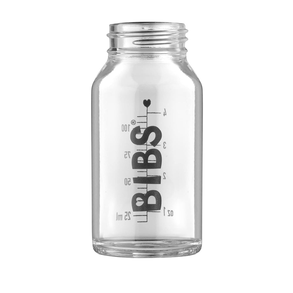 BIBS glass bottle 110ml front view for compact feeding on the go