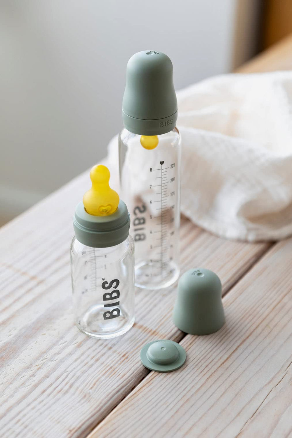 BIBS glass bottle 110ml measurement markings aid portioning