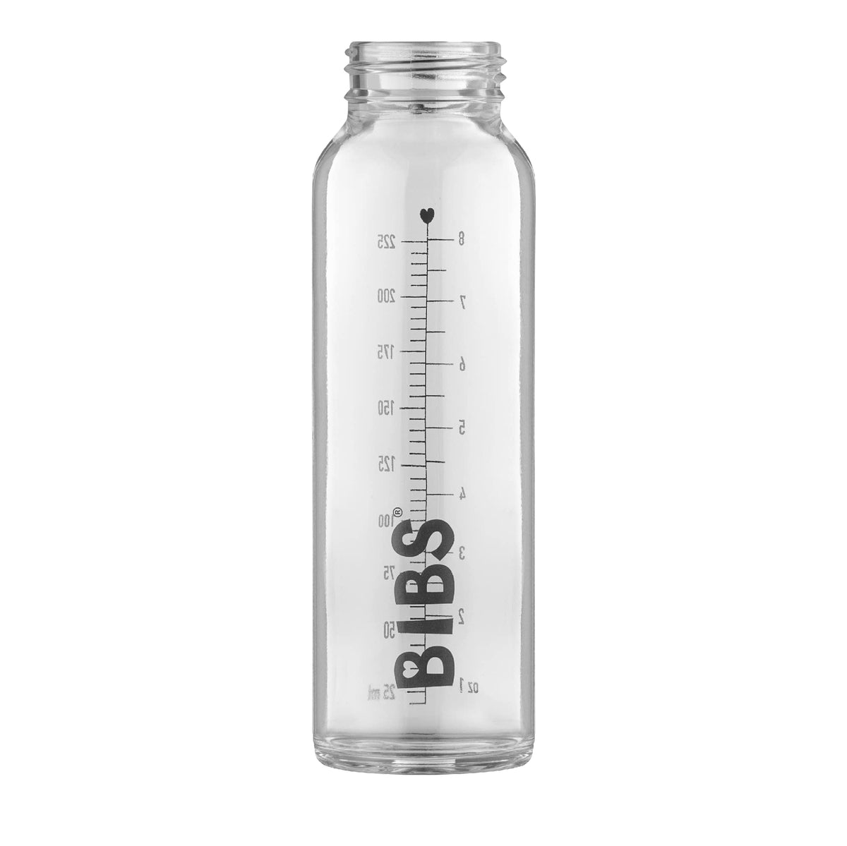 BIBS Glass Bottle 225ml cap-on view shows secure cap for on-the-go feeding