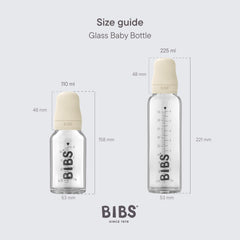 BIBS glass bottle showing temperature resilience for freezing, microwaving, and boiling.