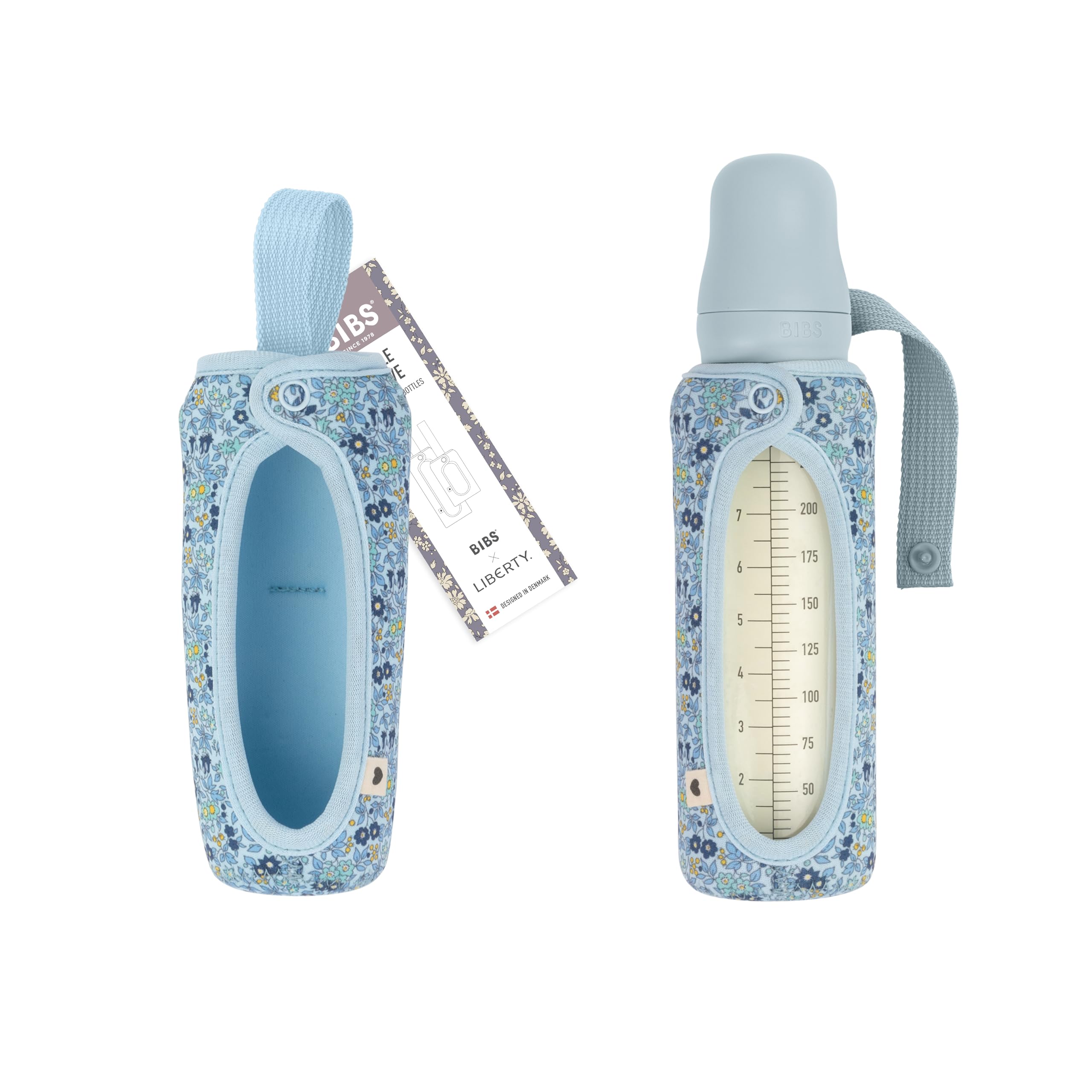 BIBS Liberty bottle cover strap attachment secures on stroller for easy transport