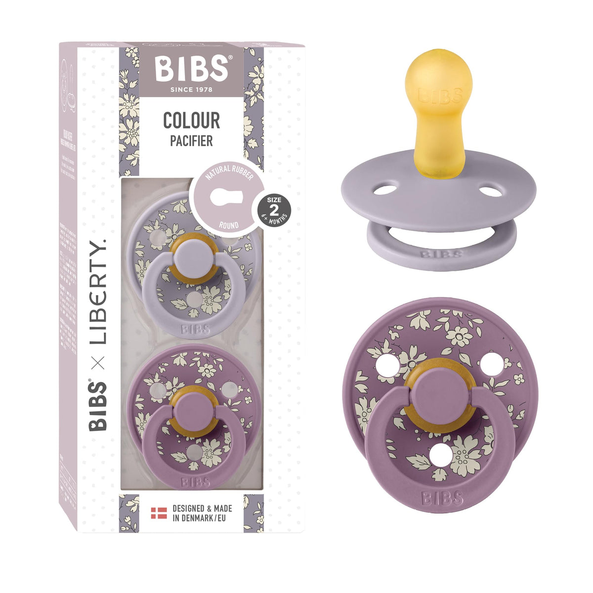 BIBS Liberty soother Capel Fossil Grey 2-pack front view supports calm baby moments