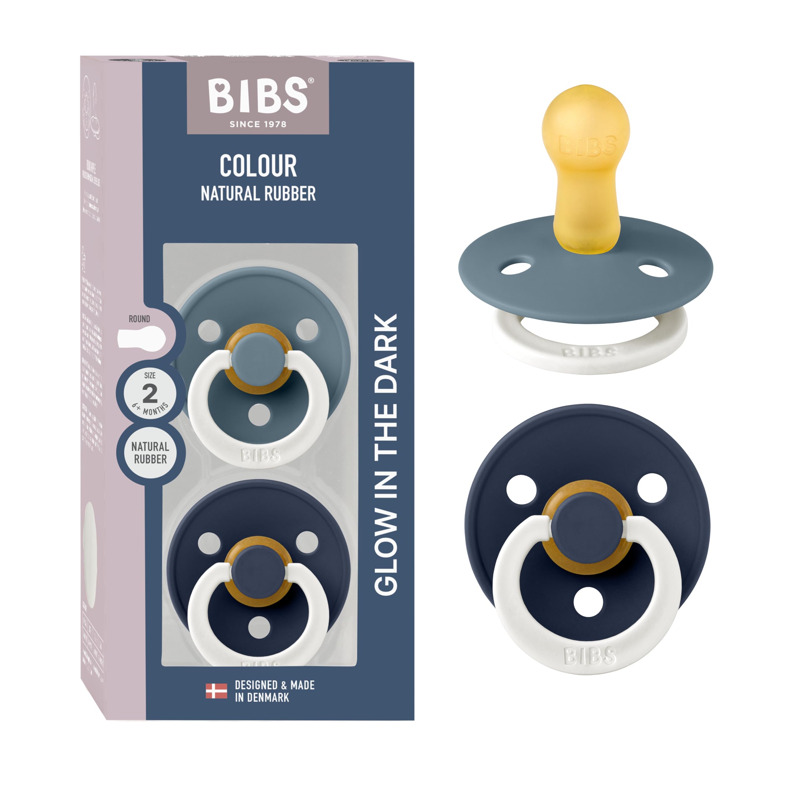 BIBS Night Glow 2-pack front view for newborn comfort and nighttime visibility