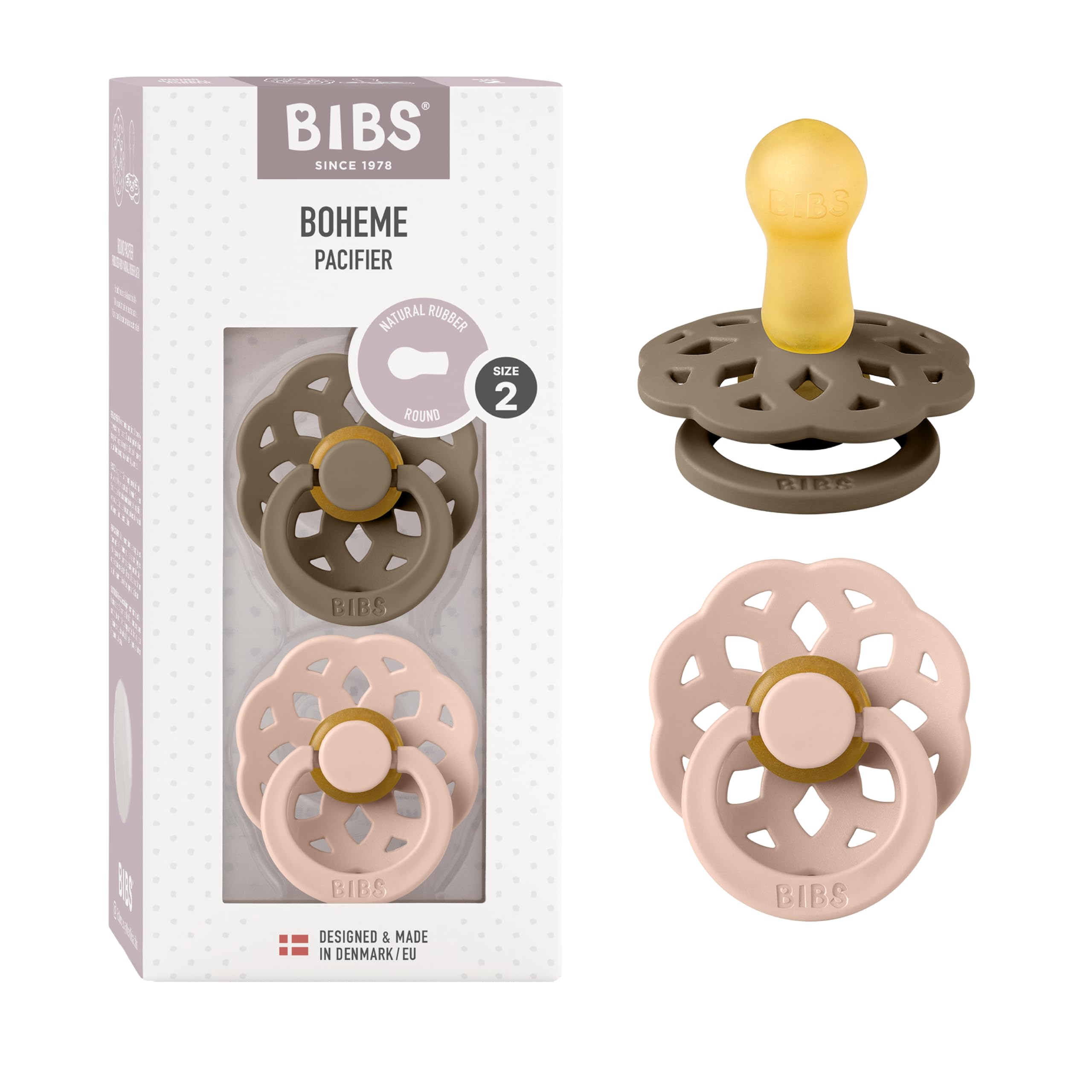 BIBS Boheme dark oak pacifier closeup showing natural rubber texture for soothing comfort.