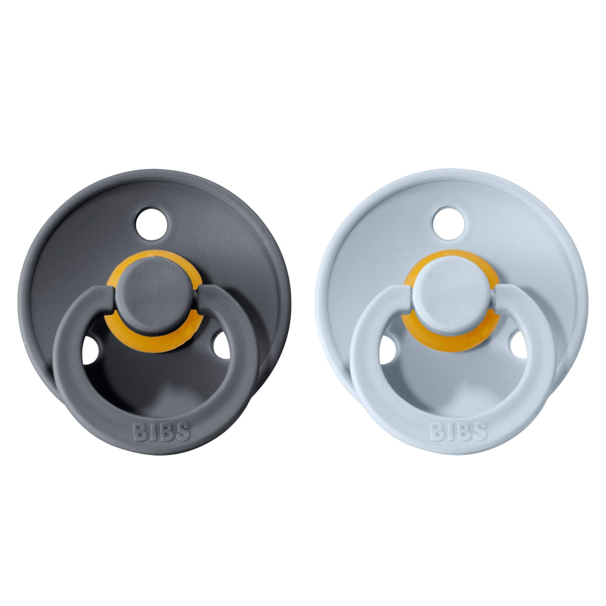 BIBS pacifier round nipple close-up shows smooth latex surface for gentle self-soothing.