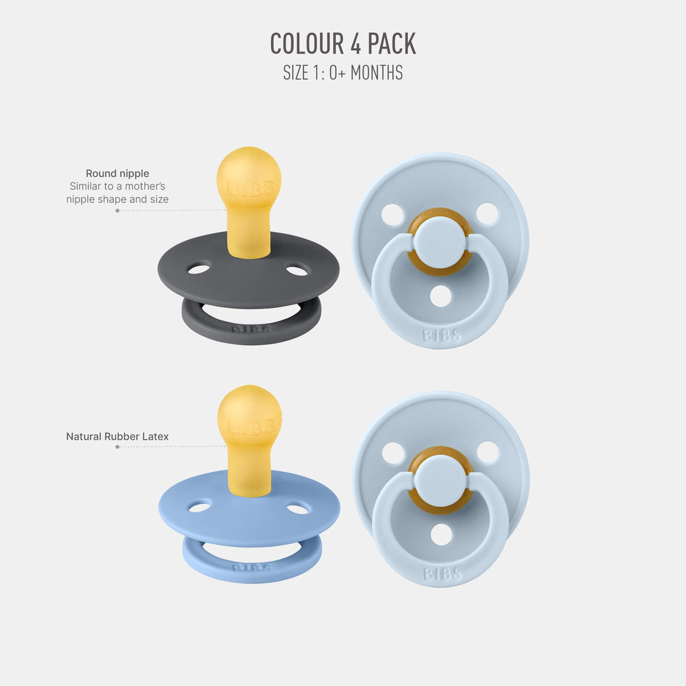 BIBS round nipple pacifier supports baby's natural sucking reflex.