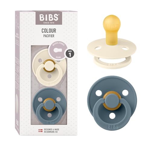BIBS pacifier two-pack ivory petrol ready for baby soothing.
