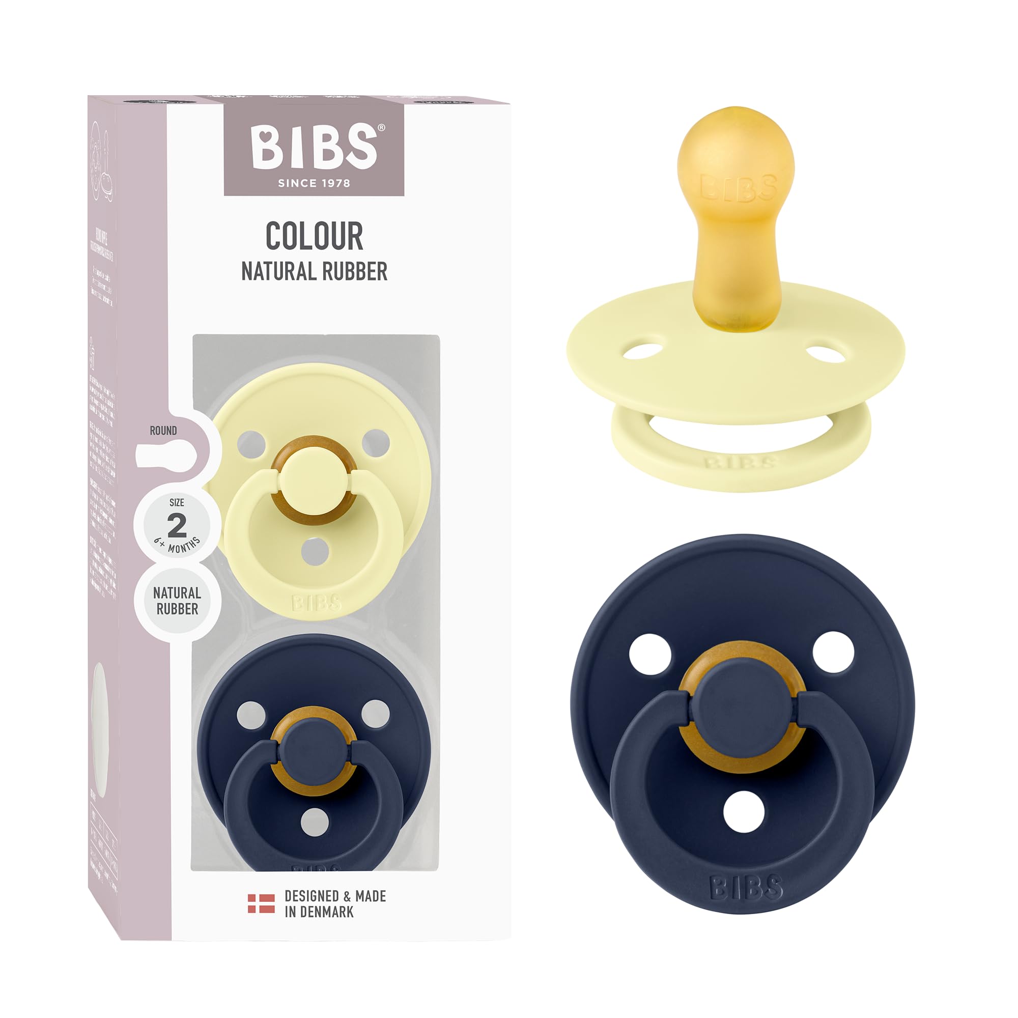 BIBS pacifier two-pack in Luna Deep Space colors ideal for soothing newborns.