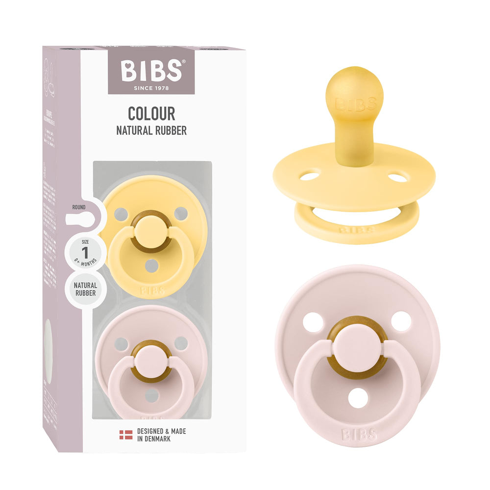 BIBS pacifier two-pack pale butter petal, front view for gentle soothing.
