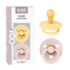 BIBS pacifier two-pack pale butter petal, front view for gentle soothing.