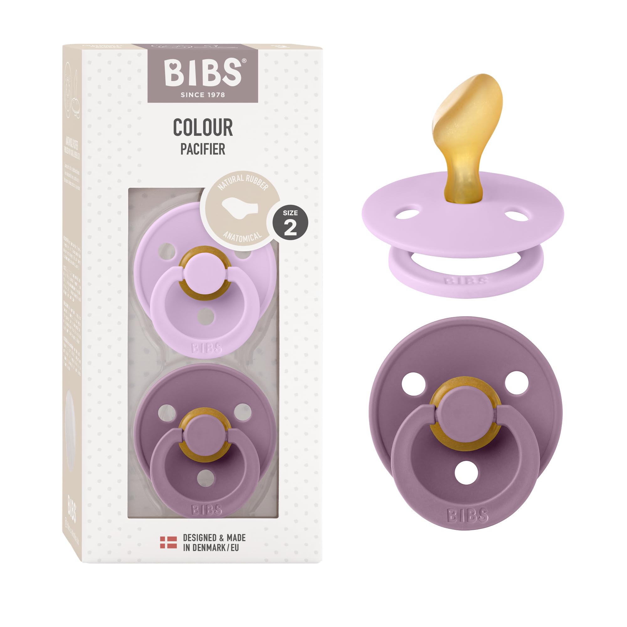 BIBS pacifier Violet Sky Mauve two-pack for soothing on the go.