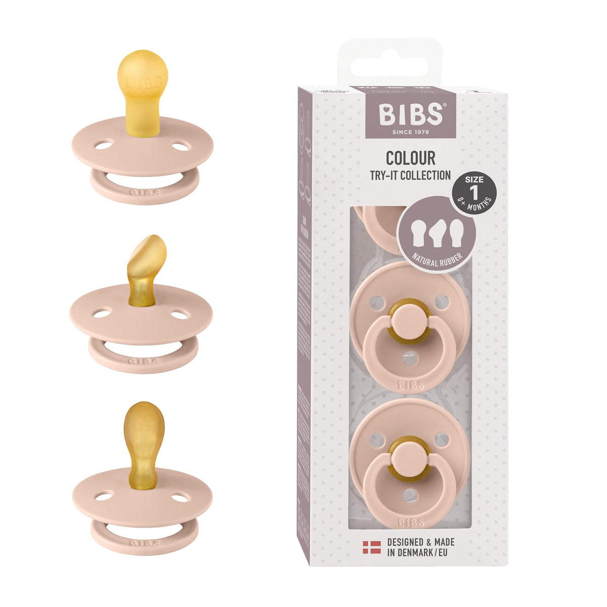 BIBS pacifiers 0-6 months three-pack pack shot for soothing newborn comfort