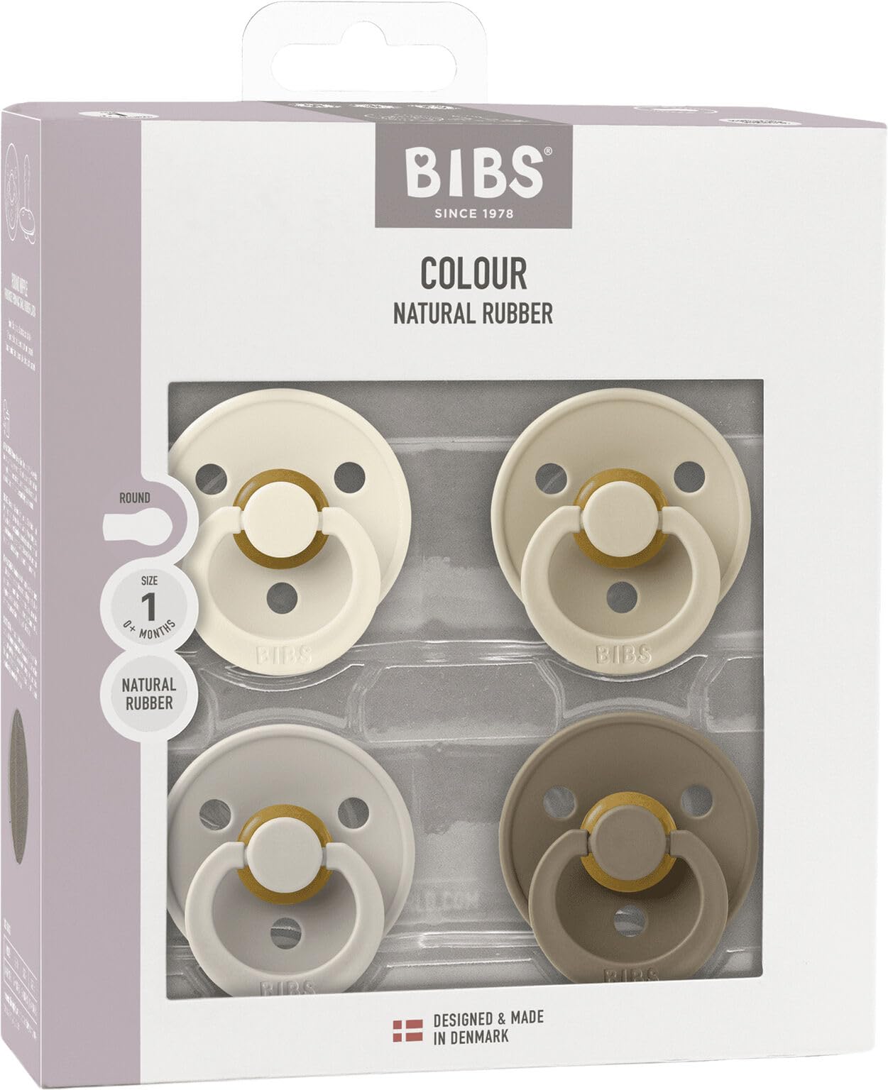 BIBS Pacifiers Vanilla Mix color palette showcased for a colorful beginning.