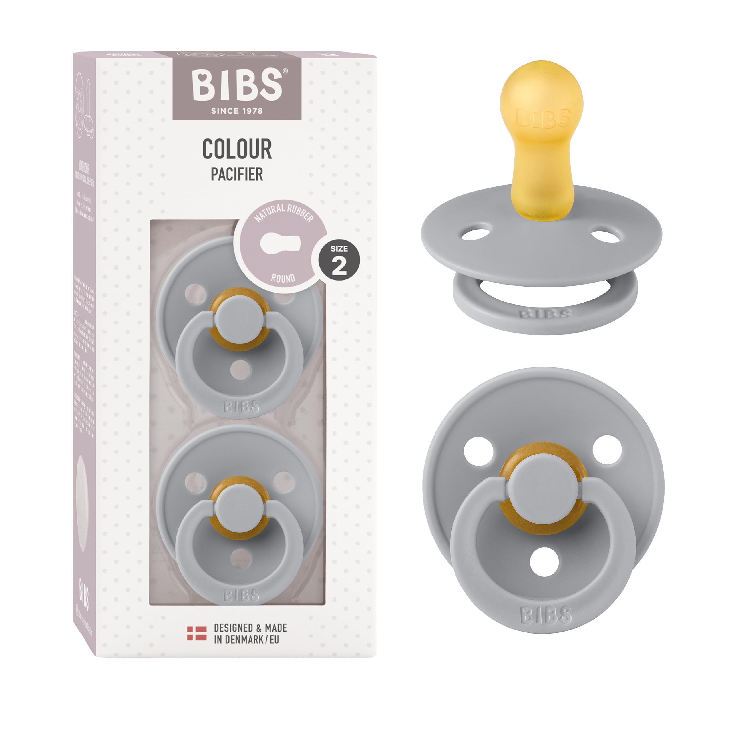 BIBS pacifiers Colour Collection Cloud pack-2 showing two soothing latex pacifiers for calm moments