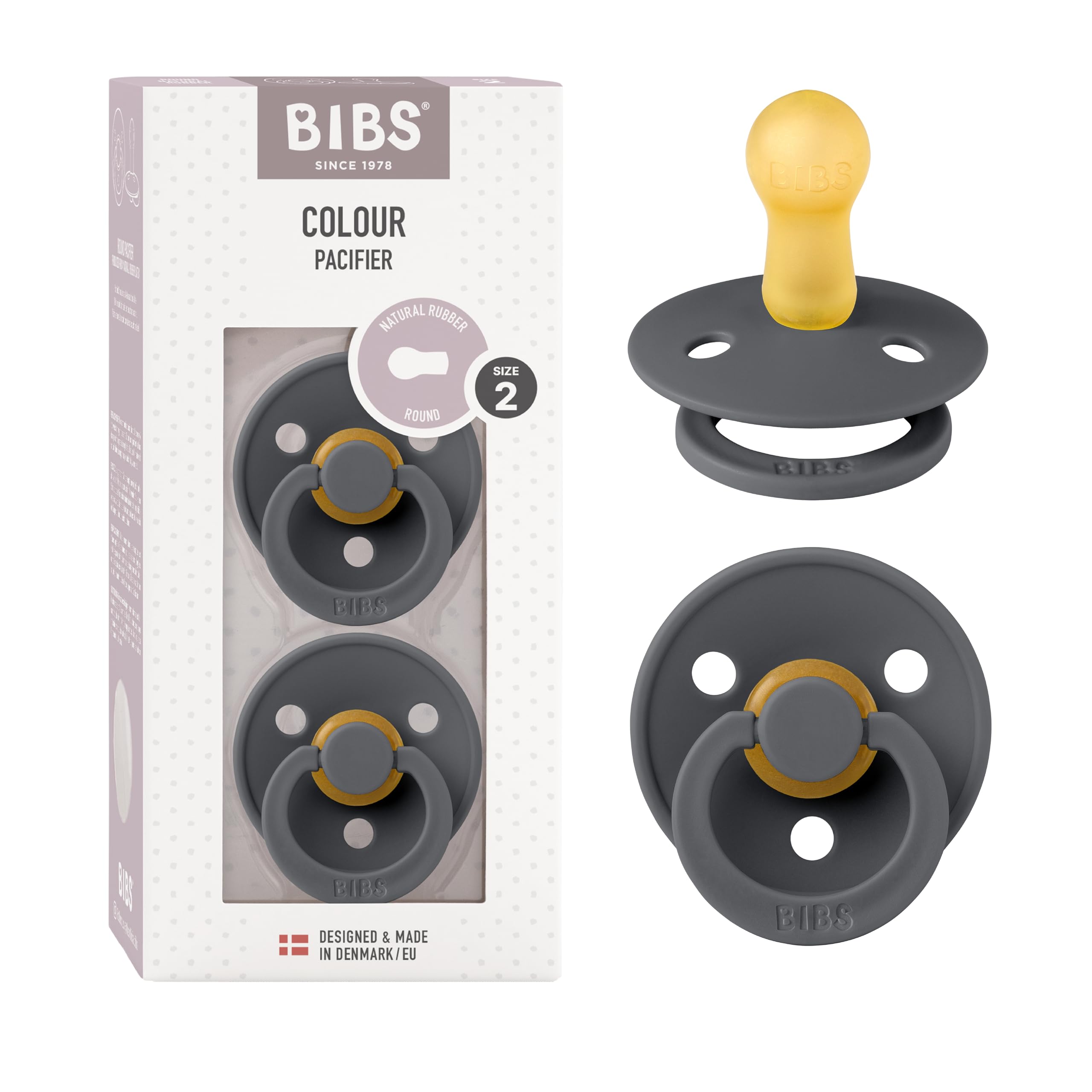 BIBS pacifiers Colour Collection front view showing two pacifiers for soothing newborns.