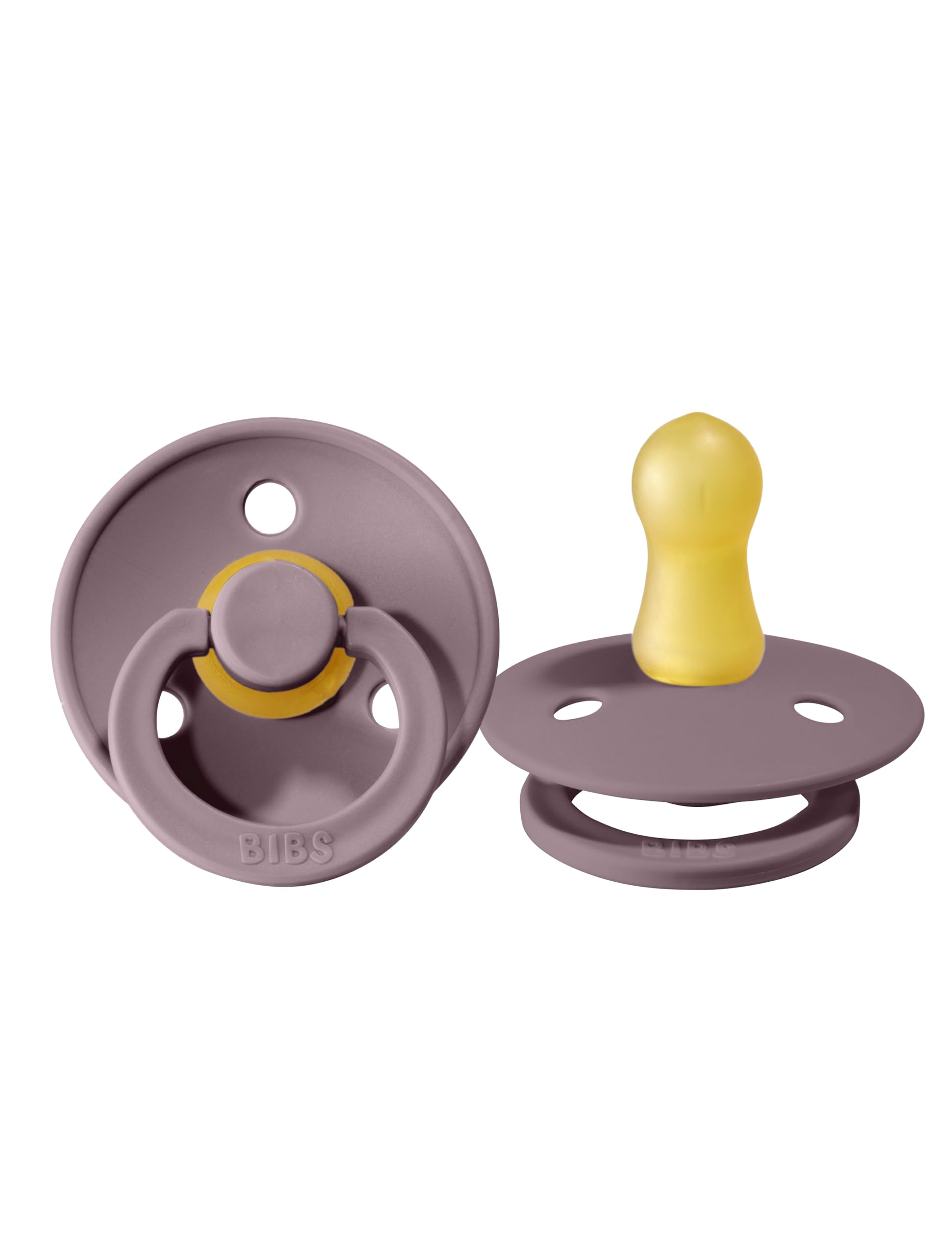 BIBS pacifiers Colour Collection Heather pack of 2 in natural rubber for gentle soothing.