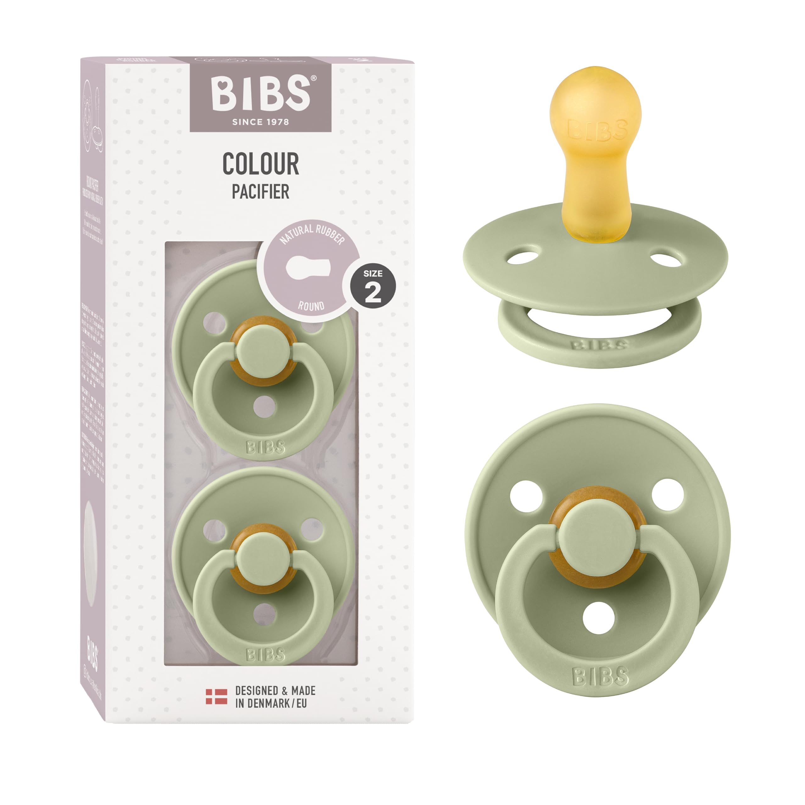 BIBS pacifiers sage bottle closeup highlights natural latex softness for soothing comfort