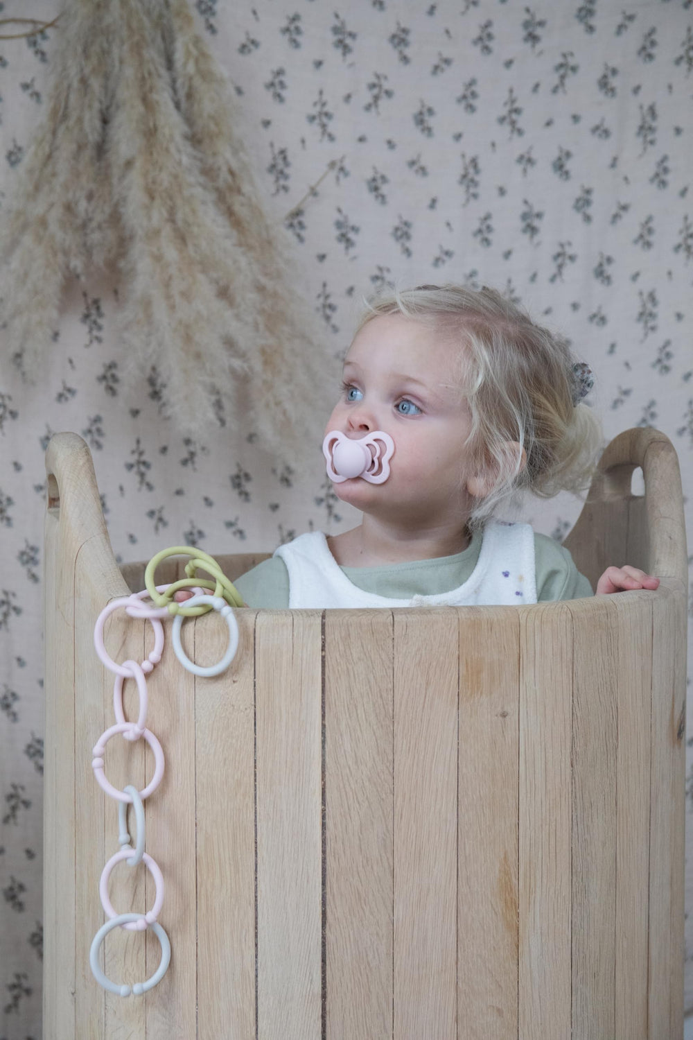 BIBS Couture Ivory Sage made-in-Denmark image emphasizes Danish craftsmanship and safety