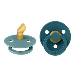 BIBS pacifiers Island Sea color two-pack for gentle self-soothing during calm moments.