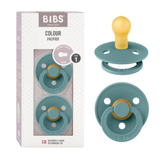 BIBS pacifiers Island Sea two-pack showing soothing natural rubber for babies.