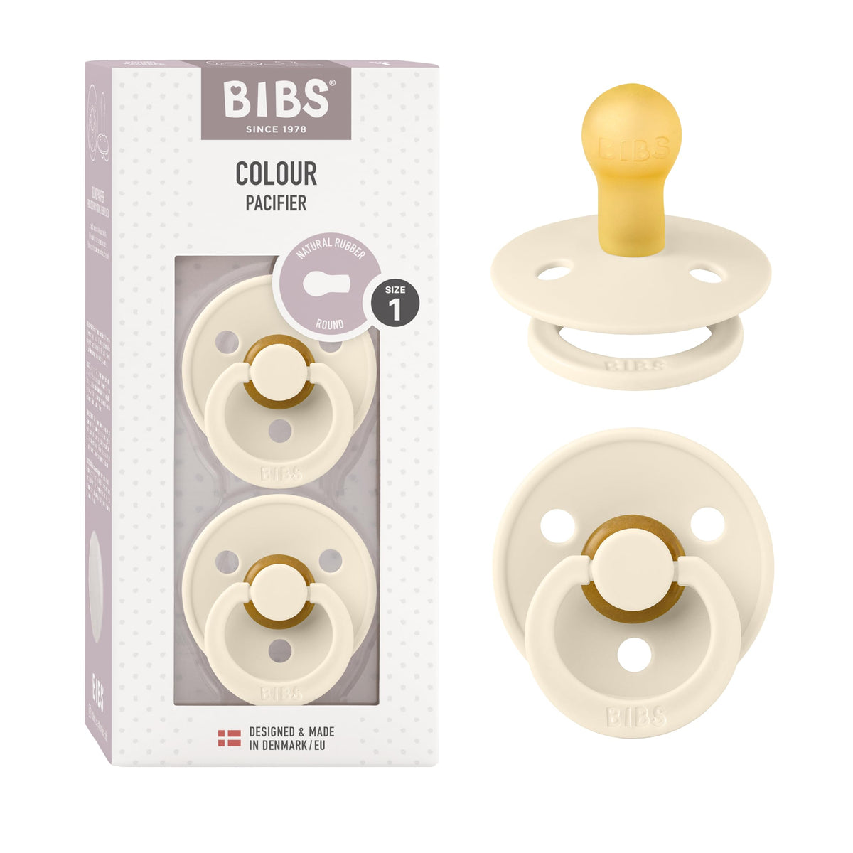 BIBS Ivory pacifiers set of 2 front view for soothing bedtime routines.