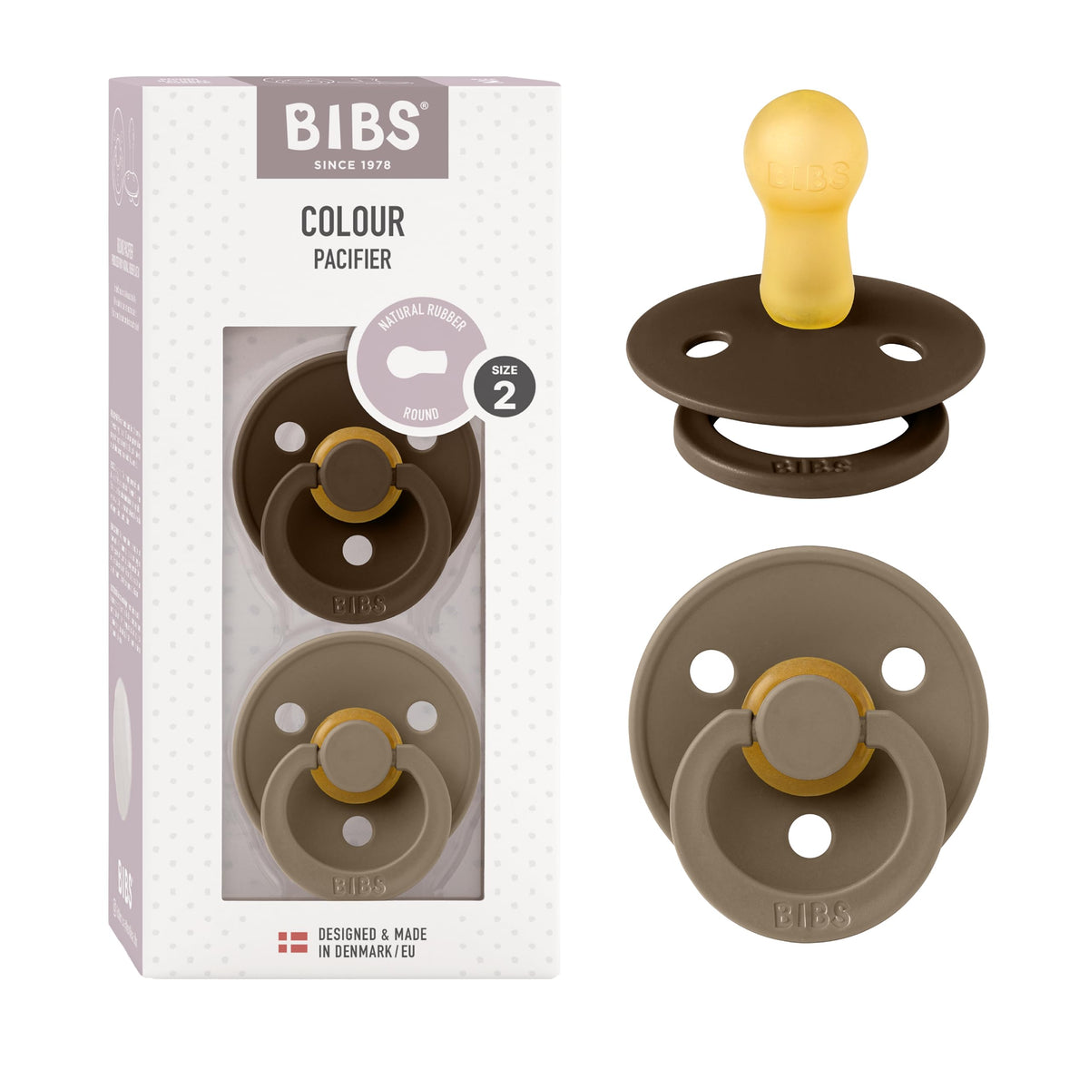 BIBS pacifiers mocha dark oak pack-2 shown for natural self-soothing