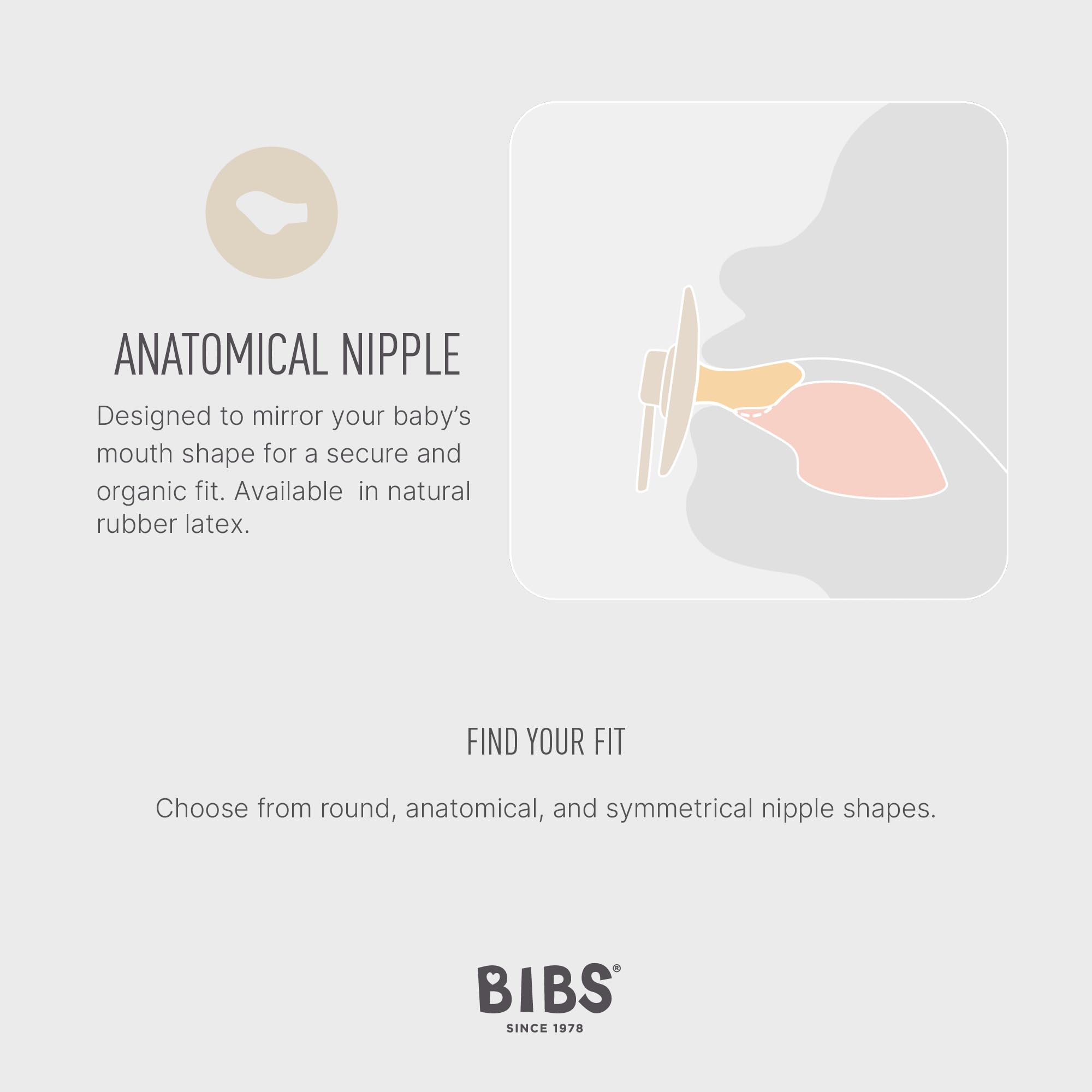 BIBS pacifiers natural rubber BPA-free material close-up demonstrating safe soothing.