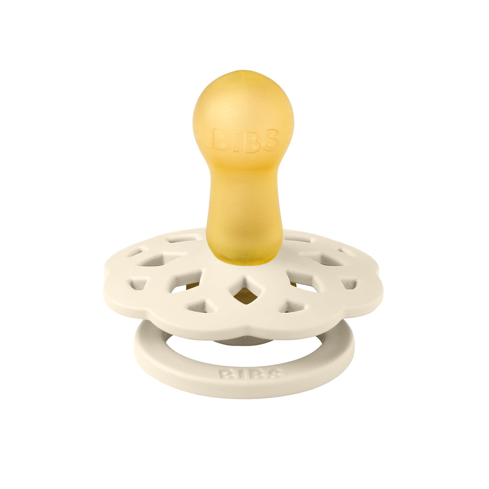 BIBS natural rubber nipple close-up shows soft, durable latex for gentle feeding comfort.