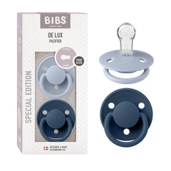 BIBS Pacifiers OneSize in dusty blue and steel blue, front view, gentle soothing on demand