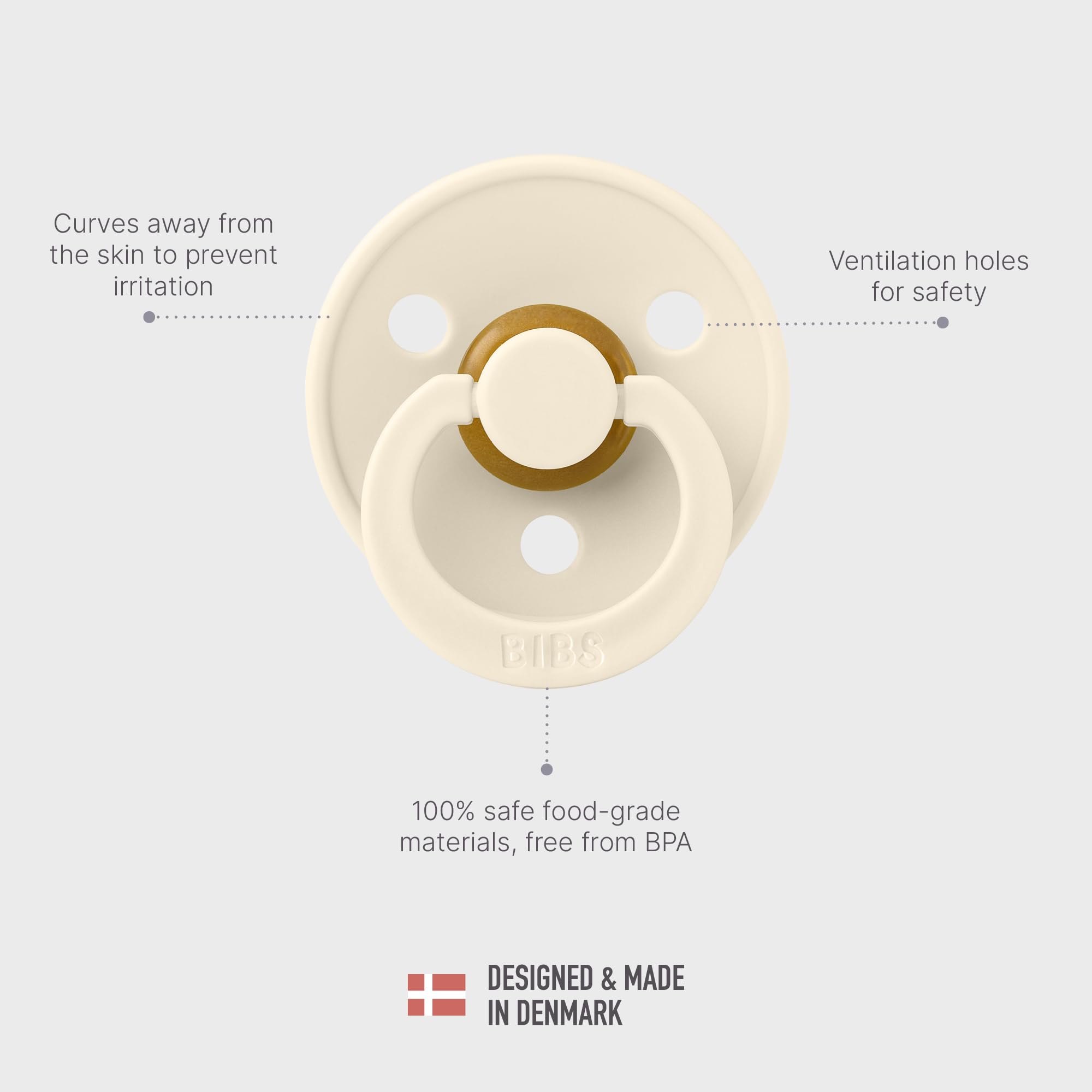 BIBS pacifiers round nipple design closeup emphasizes natural latch compatibility