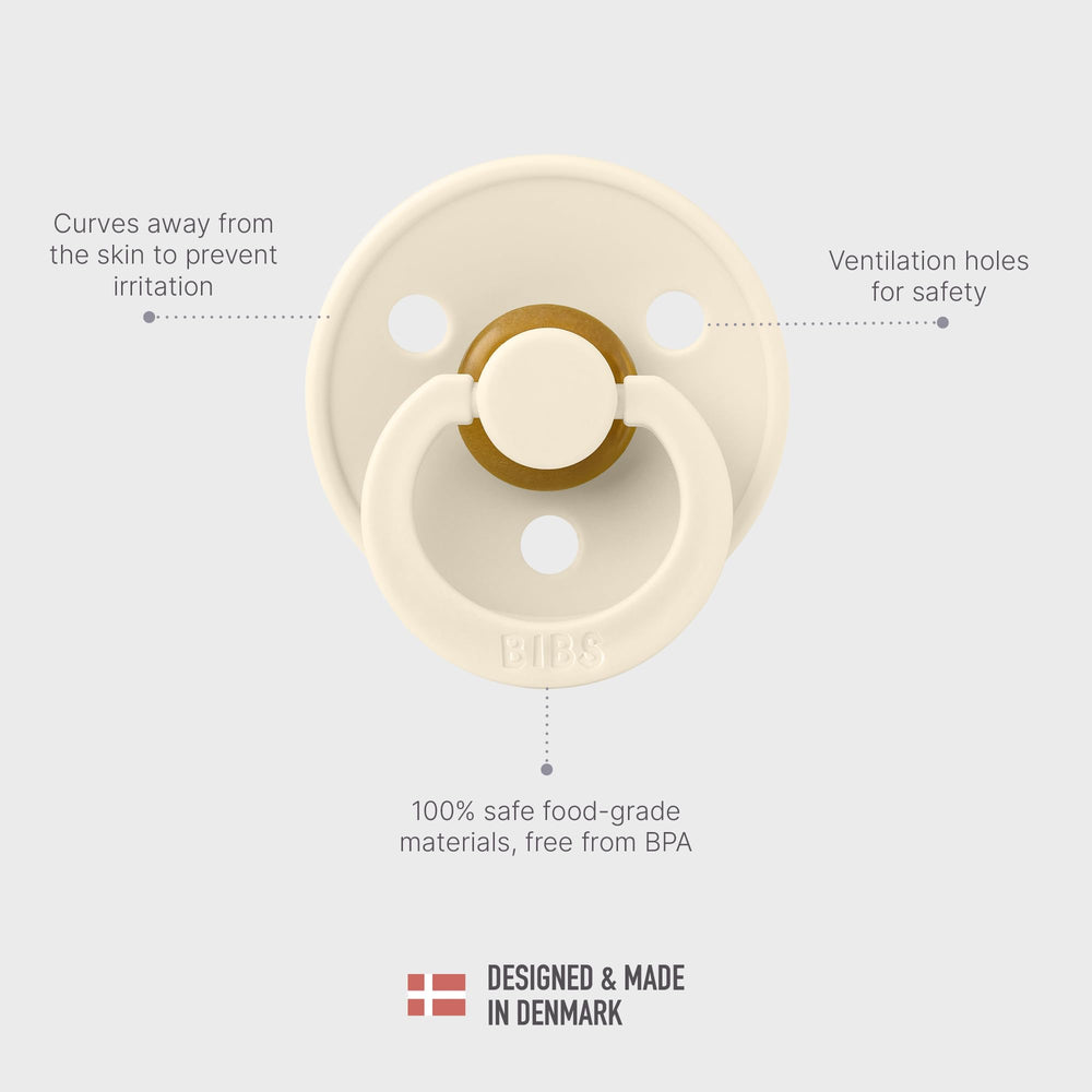BIBS pacifiers round nipple design closeup emphasizes natural latch compatibility