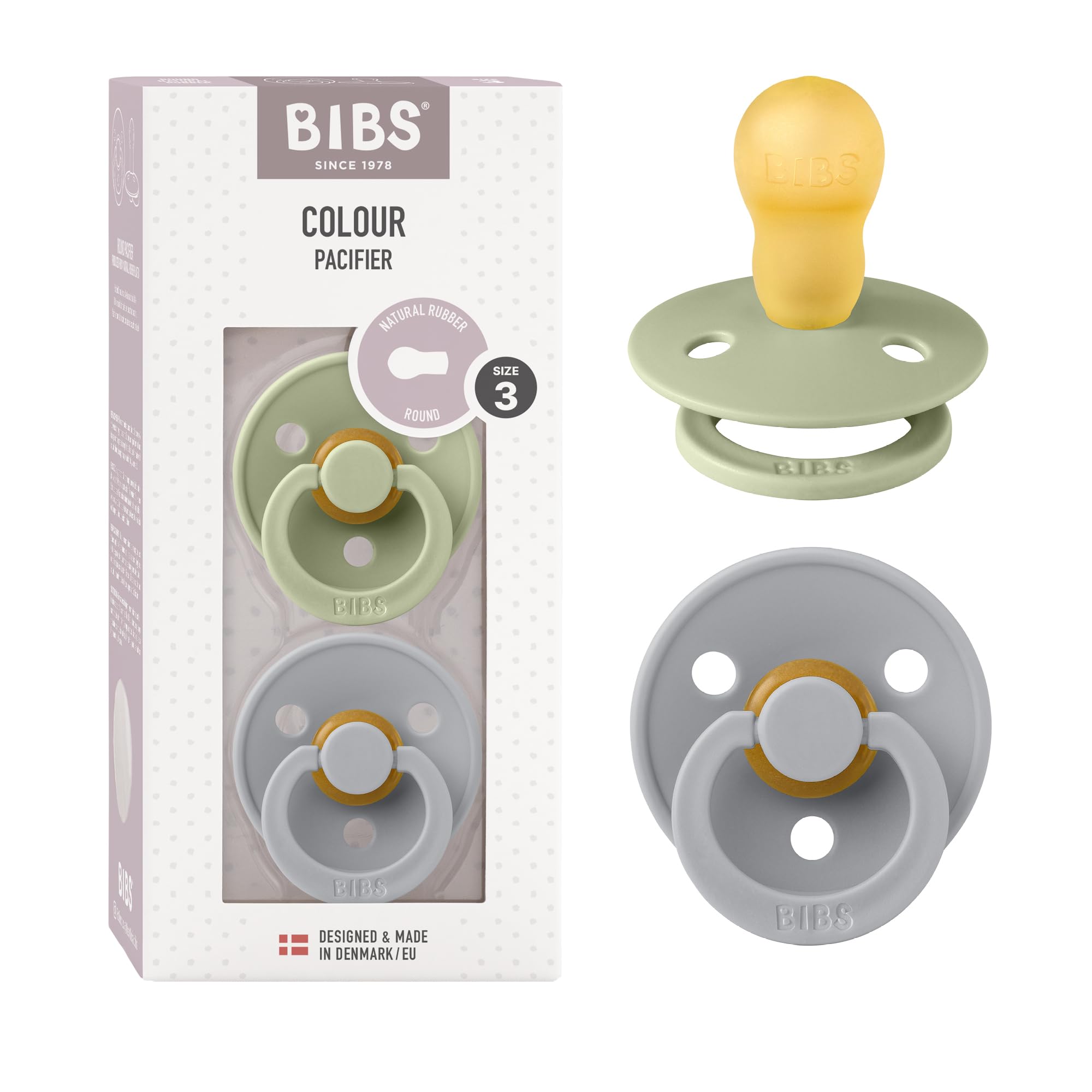 BIBS pacifiers Sage Cloud pack-2 shown in calming colors for soothing baby comfort.