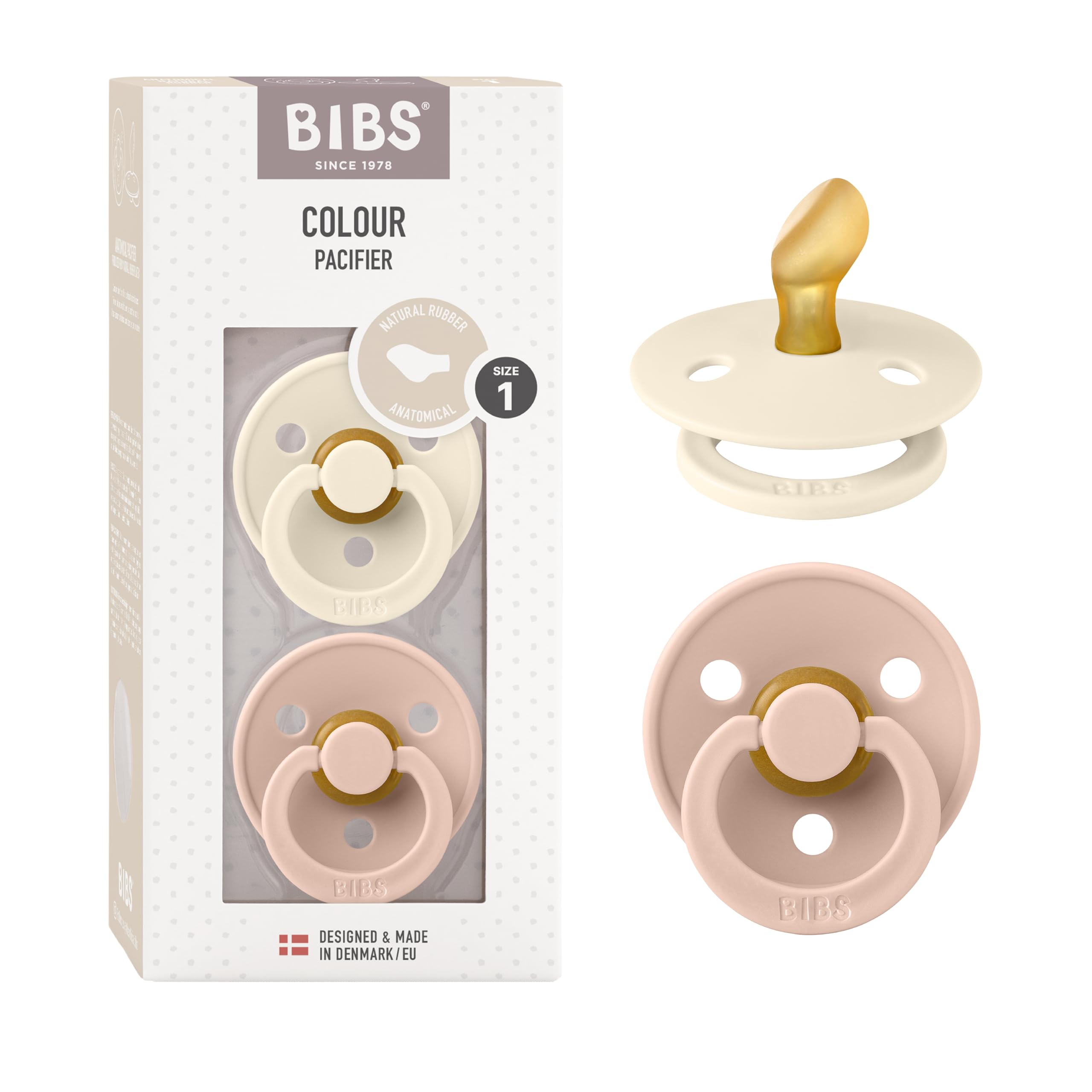 BIBS pacifiers set2 ivory blush packshot highlights durable, safe materials for soothing newborns