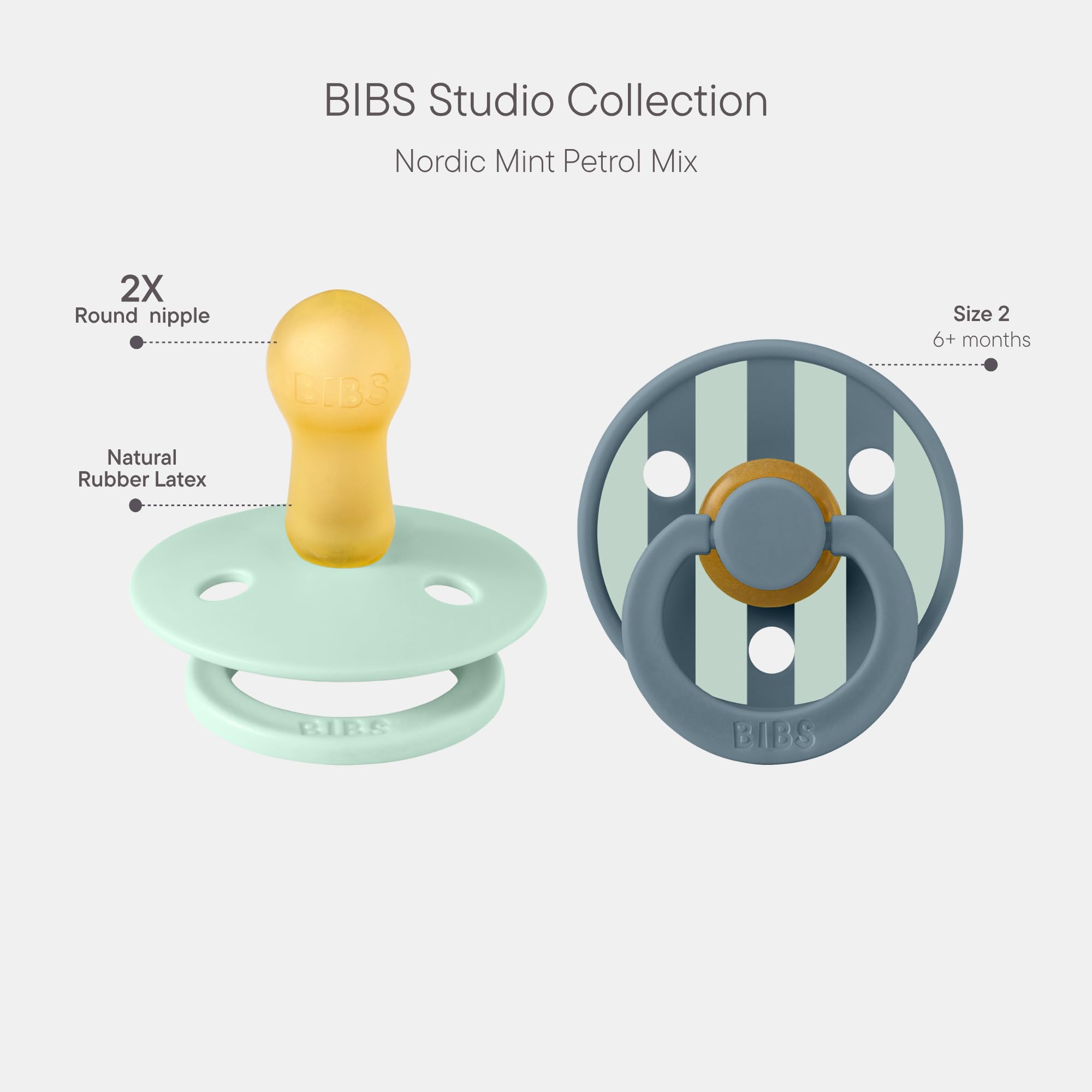 BIBS Studio 2 Pack round nipple closeup highlighting premium latex comfort